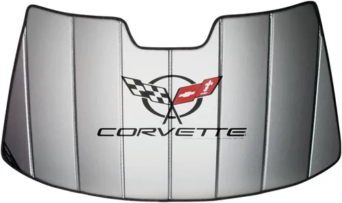 Vista 10 de Parasol estilo acordeón C8 Corvette - Aislado plateado con logo plegable para parabrisas para Corvettes Stingray, Z51, Z06, E-Ray de 2020-2026