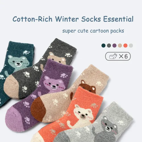 Vista 2 de Zestonie Calcetines de lana para niños, calcetines cálidos de invierno para niños, calcetines térmicos de cuarto de dibujos animados para niños, 6