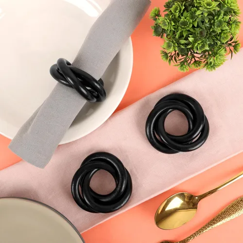 Vista 4 de Juego de 12 Servilleteros de Madera de Tres Anillos - Abrazaderas Portaservilletas para Decoración de Mesa de Comedor - Anillos Rústicos Modernos