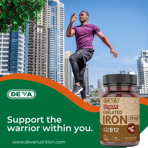 Vista 6 de Deva Nutrition Hierro quelado vegano 29 mg fortificado con B-12 - Alta potencia, fácil de tragar - 90 tabletas, 1 paquete