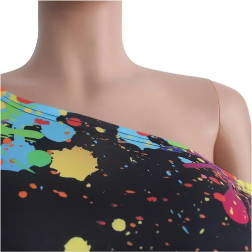 Vista 4 de Yuopeid Sudadera de verano de manga 34 para mujer, diseño irregular de tinta salpicada, pantalones largos, trajes de 2 piezas