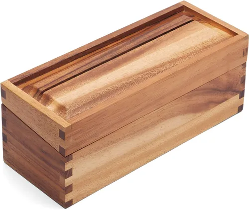 Vista 3 de Ironwood Gourmet Caja de recetas de madera de acacia, compartimento doble, para tarjetas de 3 "x 5" Double Compartment Beautiful Acacia Wood