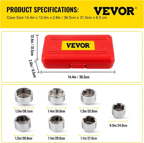 Vista 7 de VEVOR Juego de llaves de filtro de aceite, 7 piezas de llaves de filtro de aceite, enchufe de filtro de aceite de acero resistente, enchufe