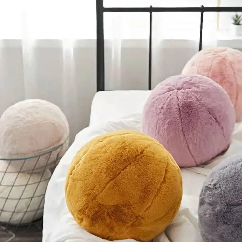 Vista 2 de MOJUN Almohada redonda de felpa de 11 pulgadas, almohada decorativa de bola gris, cojín de suelo, almohada de esfera para silla, sofá, dormitorio
