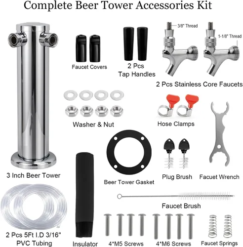Vista 2 de MRbrew Torre de cerveza de doble grifo, torre Kegerator SS de 3 pulgadas y grifo de cierre automático de núcleo inoxidable, torre de barril