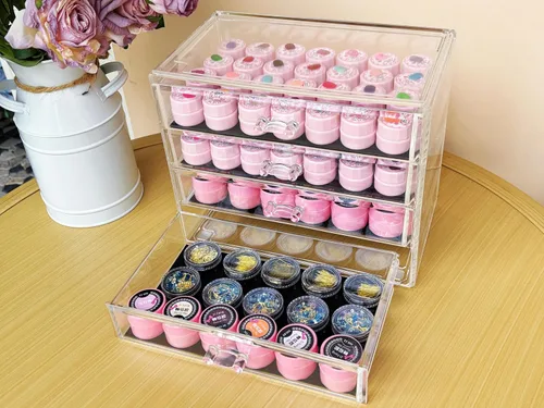Vista 7 de Caja de almacenamiento de 4 niveles para decoración de arte de uñas, organizador acrílico para maquillaje y joyería con cajones, almacenamiento