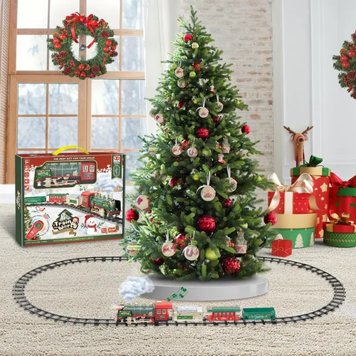 Vista 7 de JQ JUQU Juego de tren eléctrico de control remoto con vapor real, luces y sonido, tren de juguete para niños de 3 a 8 años con pistas completas