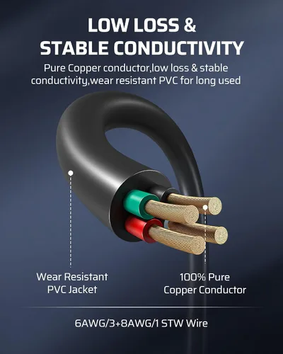 Vista 4 de DEWENWILS Cable de extensión EV RV de 50 amperios, 10 pies, NEMA 14-50P a 14-50R 6/3+8/1 cable de cobre, cable de alimentación EV resistente