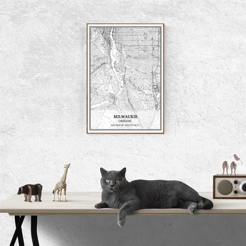 Vista 3 de TANOKCRS Milwaukie Oregon USA America Map - Póster impreso en lienzo sin marco, moderno mapa blanco y negro, regalo de recuerdo, decoración
