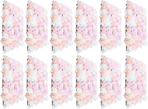 Vista 24 de Panel de pared de flores artificiales 3D, 24 x 16 pulgadas, 10 paneles de fondo de pared para exteriores, interiores, fiestas, bodas, día de San