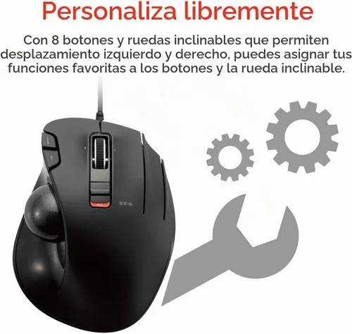 Vista 7 de ELECOM EX-G - Ratón de trackball con cable, ergonómico, control de pulgar, bola de rodillo de seguimiento suave, 6 botones programables, mouse