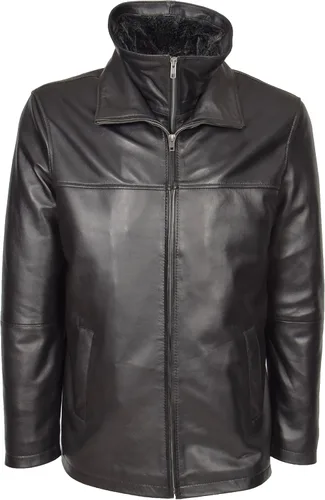 Vista 5 de Chaqueta de cuero real para hombre negro extraíble cuello hasta la cadera - William