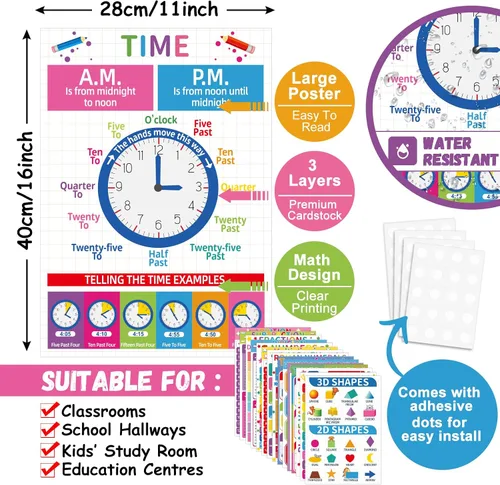 Vista 2 de gisgfim 16 coloridos carteles de matemáticas para niños de escuela primaria, carteles de aprendizaje educativo de matemáticas, decoración de pared