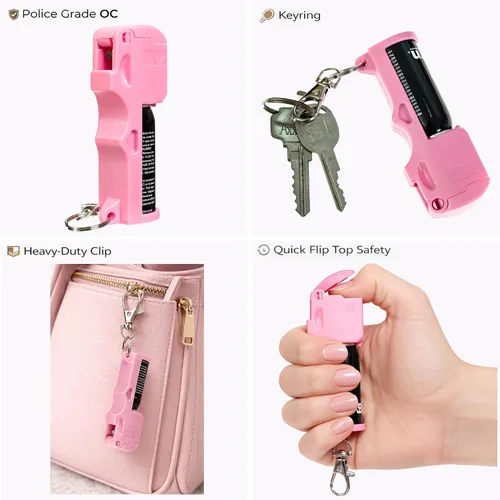Vista 9 de POLICE Stun Gun & Burn Pepper Spray Combo para mujeres y hombres - Kit de autodefensa recargable con linterna LED, rosa - 398