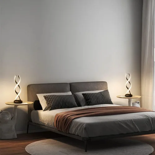 Vista 8 de Lámpara de mesa LED moderna, lámparas de mesa en espiral regulables para dormitorio, 3 colores con control táctil, lámpara de mesita de noche con 1