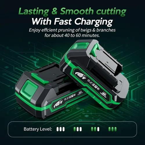 Vista 3 de Mini motosierra eléctrica portátil de 6 pulgadas inalámbrica con 2 baterías y un estuche de transporte, de mano para ramas de árbol, patio, hogar