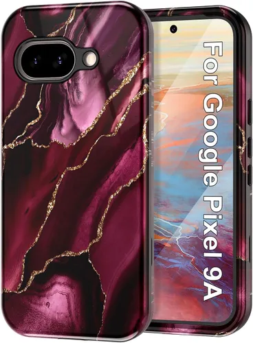 Vista 11 de Btscase Funda para Google Pixel 9 Pro 2024 [grado militar a prueba de golpes] elegante patrón de mármol delgado protector 3 capas de policarbonato