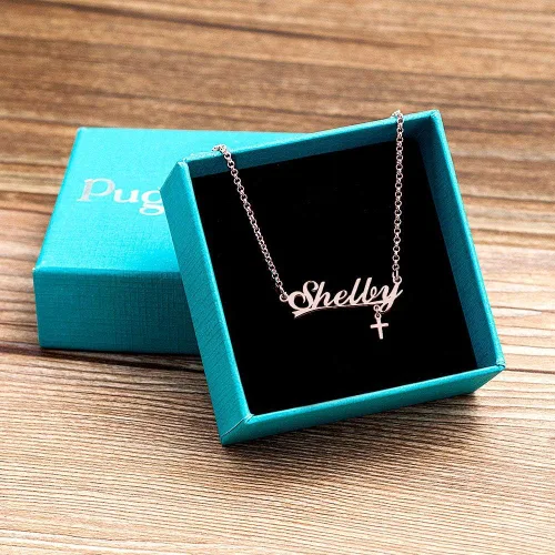 Vista 2 de CLY Jewelry Cadena de acero inoxidable con colgante de oro rosa personalizado