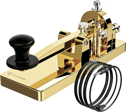 Vista 8 de Putikeeg CW Telegraph Key - Llave clásica de código morse de acero inoxidable resistente, radioaficionado de onda corta, oscilador de práctica