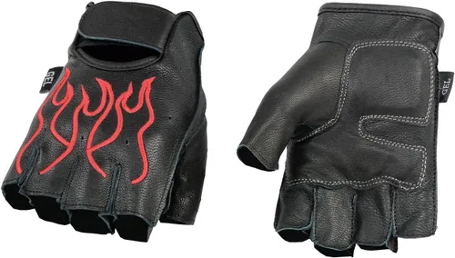 Vista 8 de Guantes Milwaukee Leather para hombre sin dedos para motocicleta Comodidad acolchada; alivio de vibración; bordado de llama