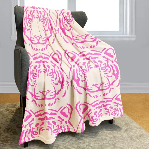 Vista 2 de SXCHEN Mantas de felpa para sofá cama de 60 x 80 pulgadas, diseño de tigre rosa