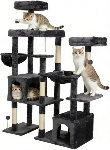 Vista 20 de Árbol para gatos de 35.8 pulgadas con cama doble para gatos y hamaca, rascador de felpa con plataforma cómoda para dormir y pelota de juguete