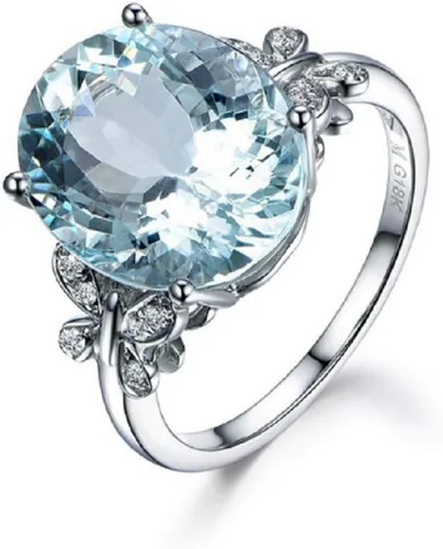 Vista 2 de Wenbin Anillo de topacio de piedra natural para mujer, anillo de lazo de topacio azul, anillo de plata de ley 925, anillo de compromiso ovalado