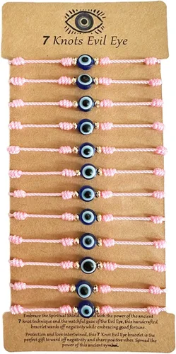 Vista 9 de BONITTER Juego de Pulseras de Protección contra el Mal de Ojo, 12 Piezas de Amuletos Ajustables de Hilo Rojo con 7 Nudos de la Suerte, Pulseras
