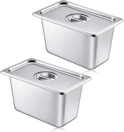Vista 11 de Mifoci Paquete de 2 sartenes de vapor de acero inoxidable con tapa, 1/2 de tamaño x 4 pulgadas de profundidad, suministros de restaurante