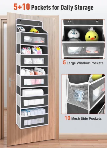 Vista 4 de Organizador de Almacenamiento de Bolsillos Mejorado para Puerta, 5 Estantes de Organizadores Colgantes para Puerta con 10 Bolsillos de Gran