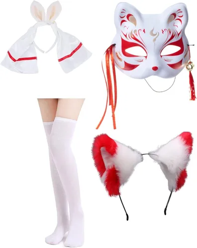 Vista 5 de Kimono de anime japonés rojo y blanco con calcetines Blanco rojo