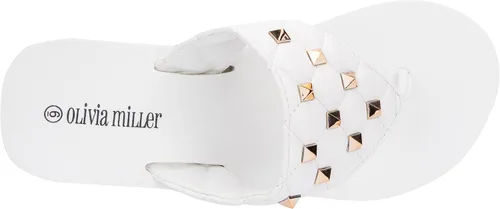 Vista 4 de Olivia Miller Zapatos de moda para mujer, galería de piel sintética vegana con diamantes de imitación, sandalias con correa en T, estilo tanga