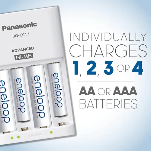 Vista 3 de Eneloop Panasonic BQ-CC17SBA - Cargador de batería individual avanzado, blanco y baterías recargables precargadas Ni-MH de 2100 ciclos AAA