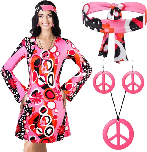Vista 7 de Haysandy Trajes de los años 60 y 70 para mujer, disfraz hippie de discoteca