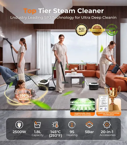 Vista 2 de C4A Steam Cleaner【Industry No.1 Handheld Steam Control】105°C+ High-Temperature Steam Cleaner【Direct Start/Stop from Steam Gun】Easy One-Hand Black