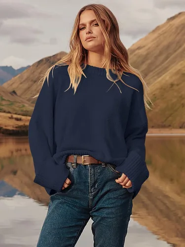 Vista 2 de Prinbara Suéter de gran tamaño para mujer, cuello redondo, manga larga, tejido mullido, grueso, cálido, suéter de moda para otoño 2024