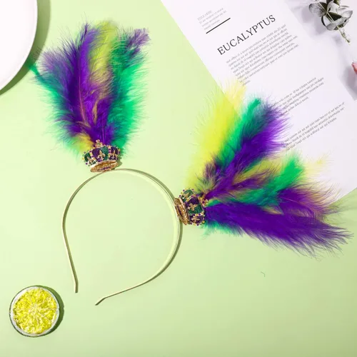 Vista 22 de YAHPERN Diademas de Mardi Gras para mujer, máscara de flor de lis, diadema de plumas de carnaval, accesorios para el cabello, regalos