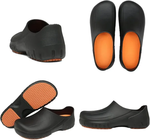 Vista 2 de Zapatos de chef para hombre, zapatos de cocina para hombre, zapatos de trabajo antideslizantes para mujer, zuecos cómodos de enfermería, zapatos