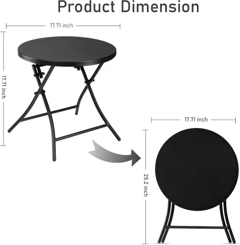 Vista 3 de Mesa auxiliar para exteriores, mesa auxiliar redonda plegable de metal, resistente a la intemperie, mesa decorativa de patio pequeño para porche