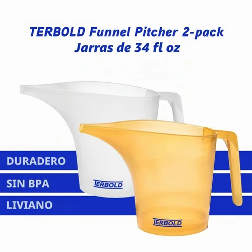 Vista 2 de Jarra de embudo con boquilla, juego de 2 piezas, jarras medidoras de plástico de 1 litro para pasteles, dispensador de panqueques, vertido de jabón