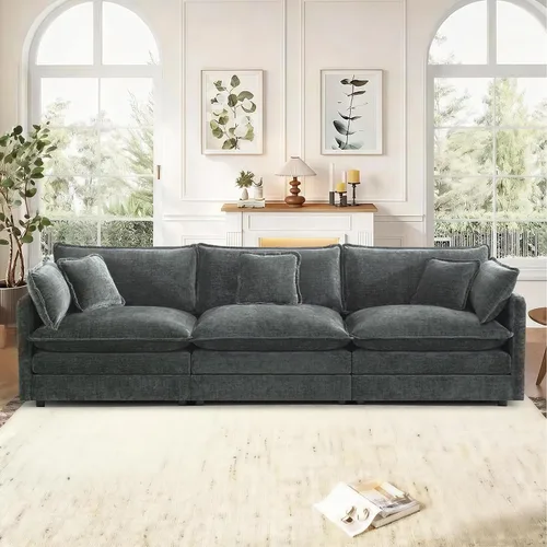 Vista 89 de Sofá seccional modular convertible de 76.7", sofás de dos plazas de chenilla con asiento profundo y cojines tipo loveseat para sala de estar, Beige