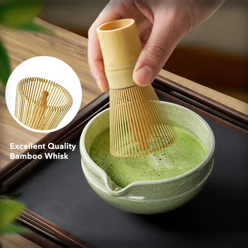 Vista 8 de Juego de batidor de matcha, kit perfecto para los amantes del matcha, incluye cuenco de cerámica, batidor de bambú, soporte, cuchara, tamiz y tela