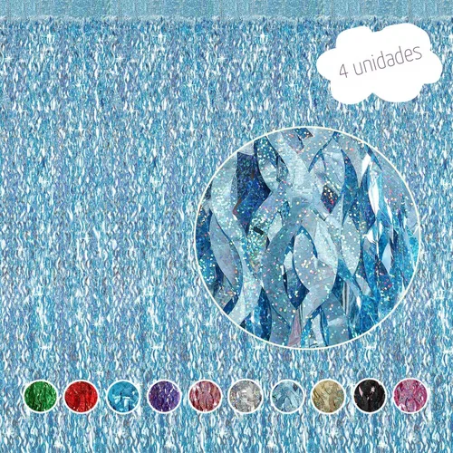 Vista 2 de CYLMFC - Paquete de 4 cortinas de papel de aluminio para fiesta, color azul claro, 3.3 x 6.6 pies, telón de fondo ondulado para cabina de fotos