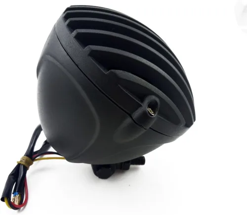 Vista 4 de Parrilla de faro delantero de motocicleta de 5 pulgadas para Chopper en estilo prisión, Bobber, lámpara frontal (Negro)