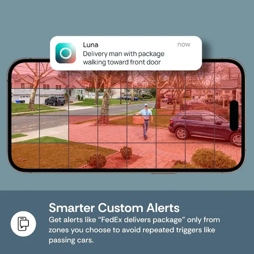 Vista 6 de Luna Doorbell Cámara inalámbrica, detección de paquetes y humanos AI, alertas instantáneas, visión nocturna, audio de 2 vías, alimentación por