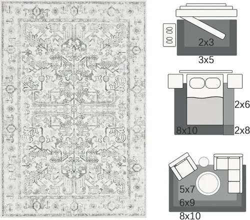 Vista 282 de jinchan Lima - Alfombra simétrica floral geométrica lavable, alfombra de entrada de medio círculo de 2 x 3, alfombra de media luna, suave y Azul