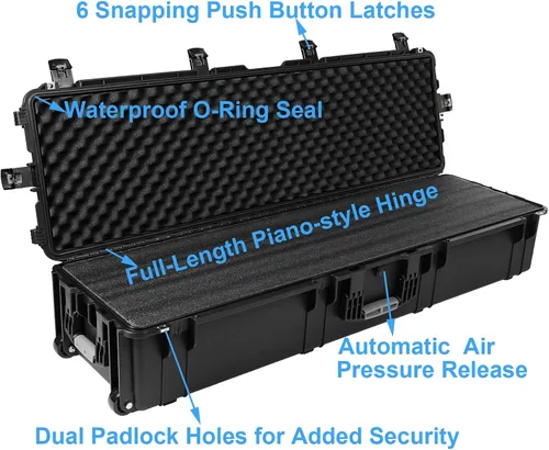 Vista 5 de Regetek Funda impermeable con ruedas de 53.5 x 16.5 x 10.5 pulgadas, con espuma/ruedas/3 asas grandes para cámara, herramienta, equipo, IP67, a
