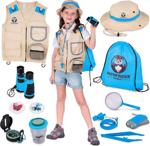 Vista 13 de Kit de Explorador Infantil con Chaleco y Sombrero de Safari para Niños de 7 a 12 Años - Disfraz de Safari y Vestirse como Guardián de Zoológico