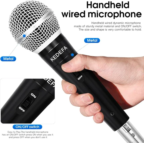 Vista 4 de KM88 Micrófono de karaoke de mano con cable, micrófono vocal dinámico super cardioide con cable de audio XLR desmontable de 13.12 pies e interruptor