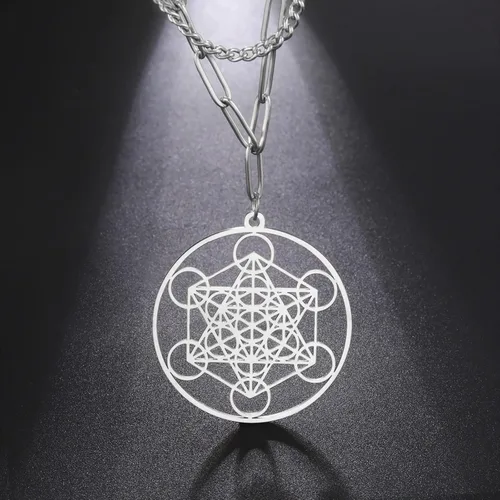 Vista 7 de Metatron - Collar de cubo para mujeres y hombres, arcángeles sagrados, collar de cadena de ángel con sello de Salomón, collar para hombre, acero